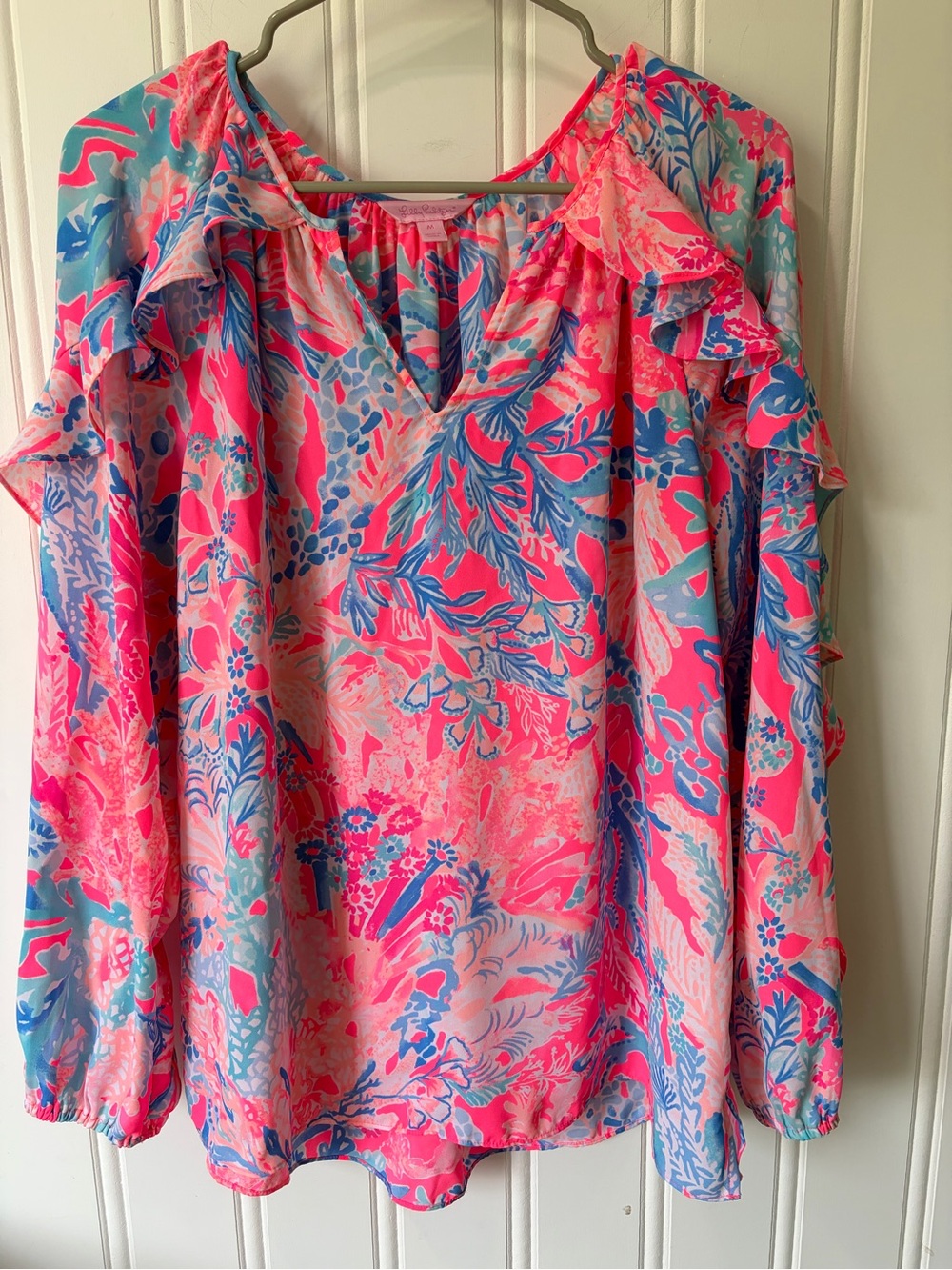 Lilly Pulitzer Elora Pascha Pink Blouse Size Medium Colorful Preppy